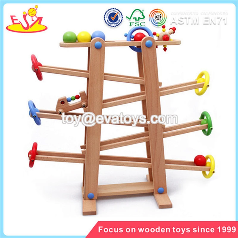 wholesale children wooden toy car ramp track with 4 cars W04C004