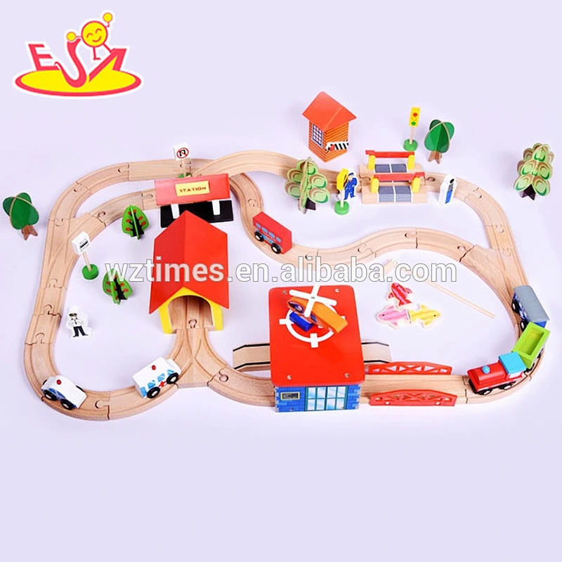 2018 funny kids wooden train track set 69 pieces wooden train track set W04C014