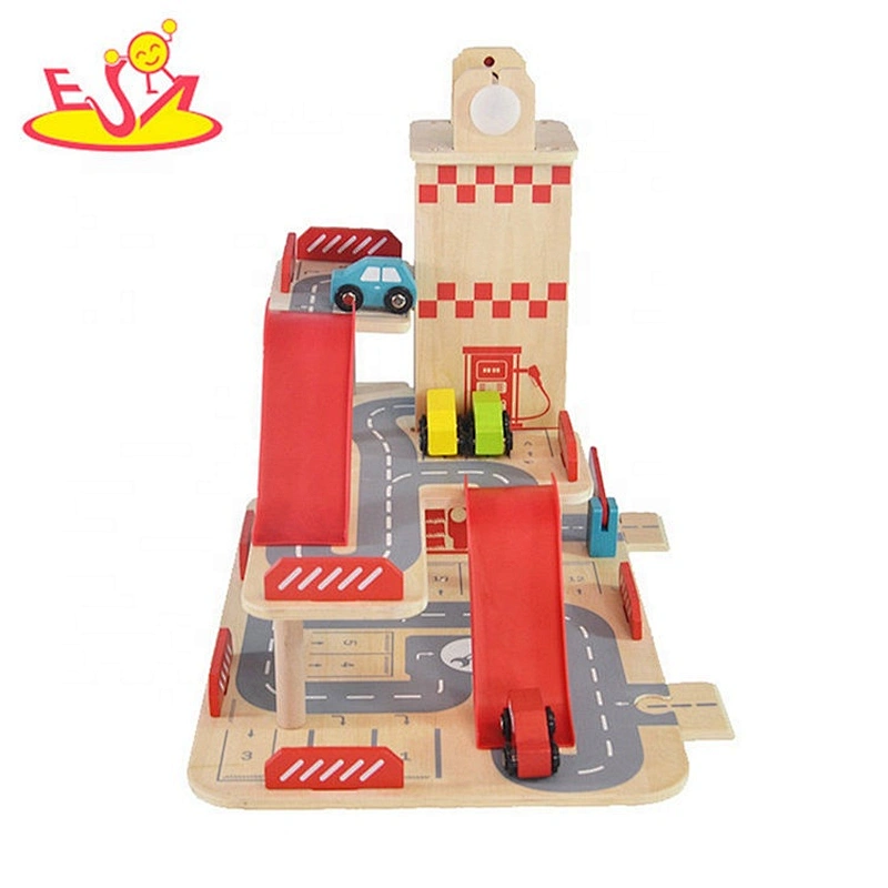 2019 New hottest kids wooden toy parking garage with elevator W04B080