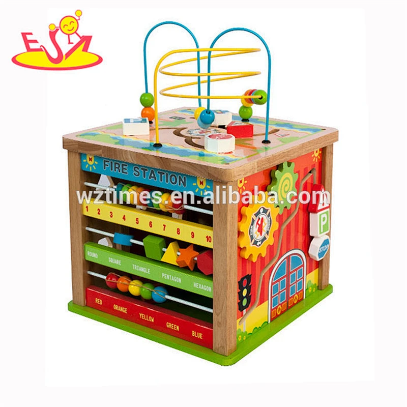Wholesale multi function kids wooden beads cube toy interesting baby wooden beads cube toy W11B143