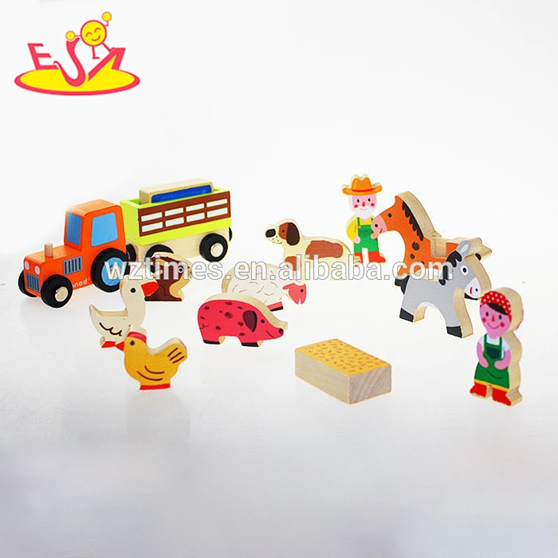 Wholesale interesting baby pretend toy wooden animals farm set toy W01A072