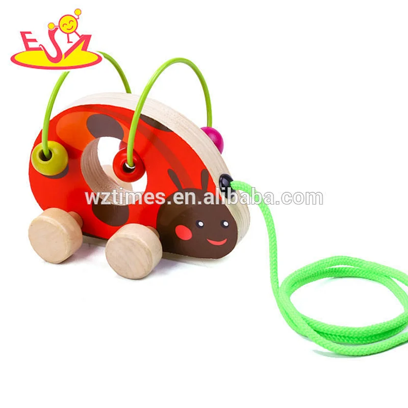 Wholesale hottest sale children wooden animal shaped pull along toy for fashion W05B163
