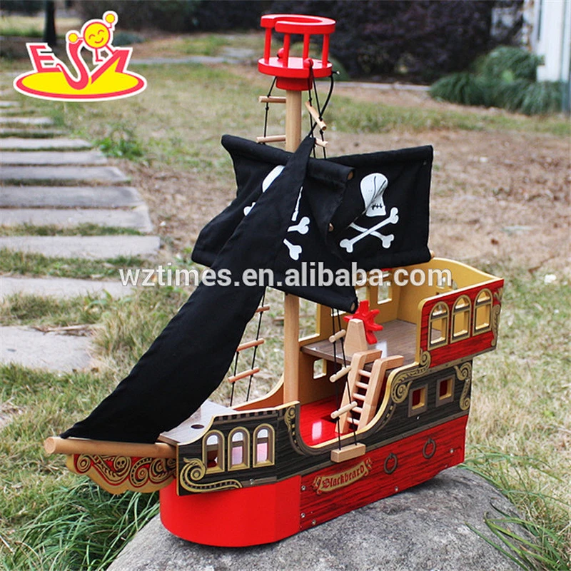 2018 wholesale kids wooden pirate ship toy new design children wooden pirate ship toy best baby wooden pirate ship toy W03B060