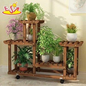 Best design modern style 4-tier wooden white plant stand with wheels W08H117C