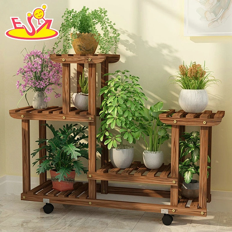 Best design modern style 4-tier wooden white plant stand with wheels W08H117C