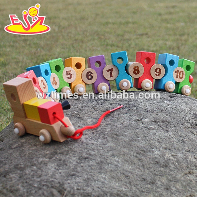 2018 Wholesale baby wooden pulling train toy funny kids wooden pulling train toy numbers wooden pulling train toy W05C079