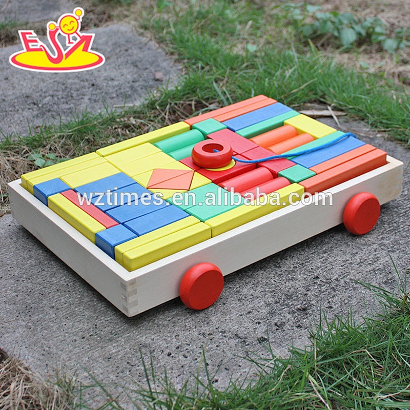 2018 wholesale pull car designed wooden children's building blocks for sale W13C031