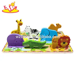 2018 Cheap preschool cognitive game toys wooden small puzzle animal for baby W14D055