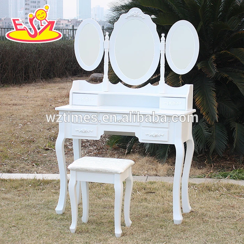 2018 Wholesale white wooden dressing table folding mirror wooden dressing table new design youth wooden dressing table W08H076