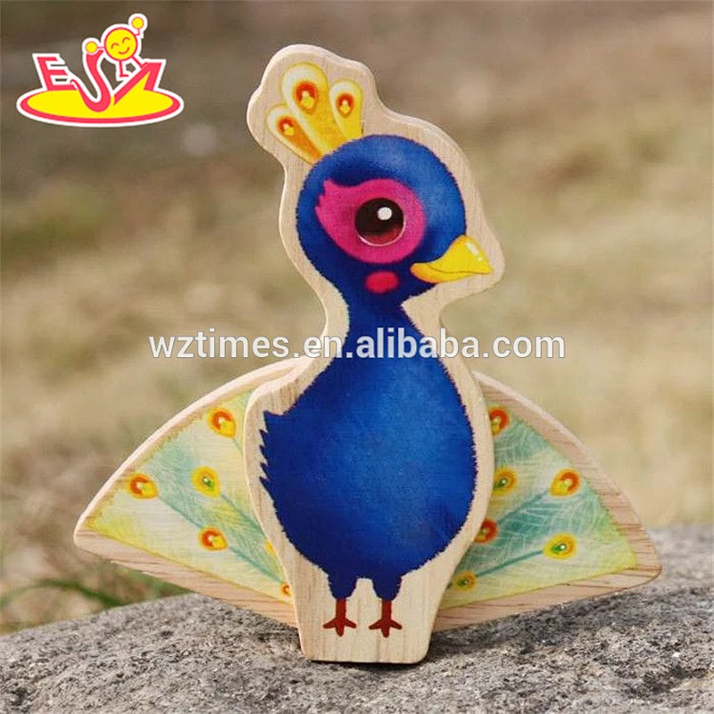 wholesale new design cartoon rabbit peacock squirrel toys wooden animal toys for toddlers W01B040