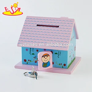 Wholesale top fashion wooden house money box for children storing coins W02A278