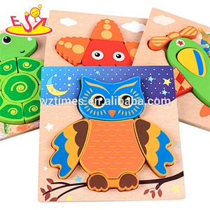 Wholesale new fashion owl pattern wooden toy 3d animal shape puzzle for toddlers W14D043
