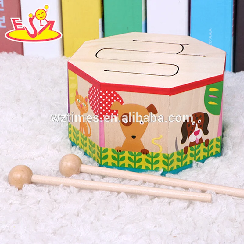 Wholesale unique creative music learning wooden children drum toy W07J041