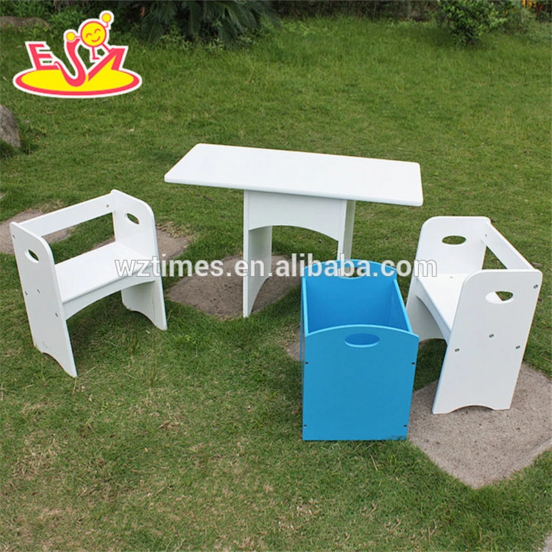 2018 new design home / school / kindergarten white wooden toddler activity table with storage box W08G193