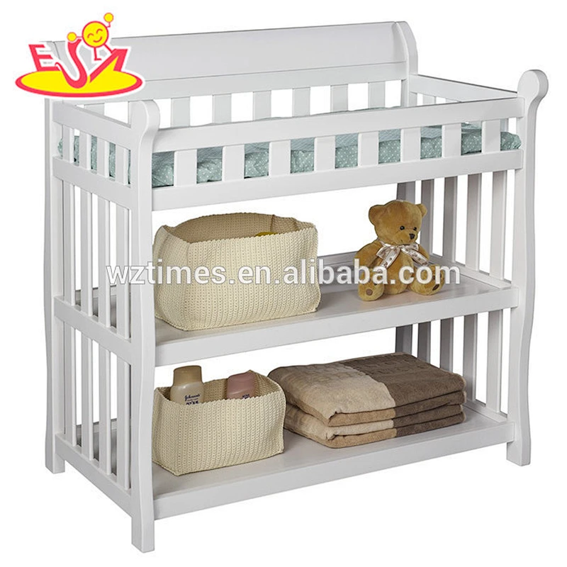 2018 Wholesale cheap portable wooden white changing unit for baby W08C118A