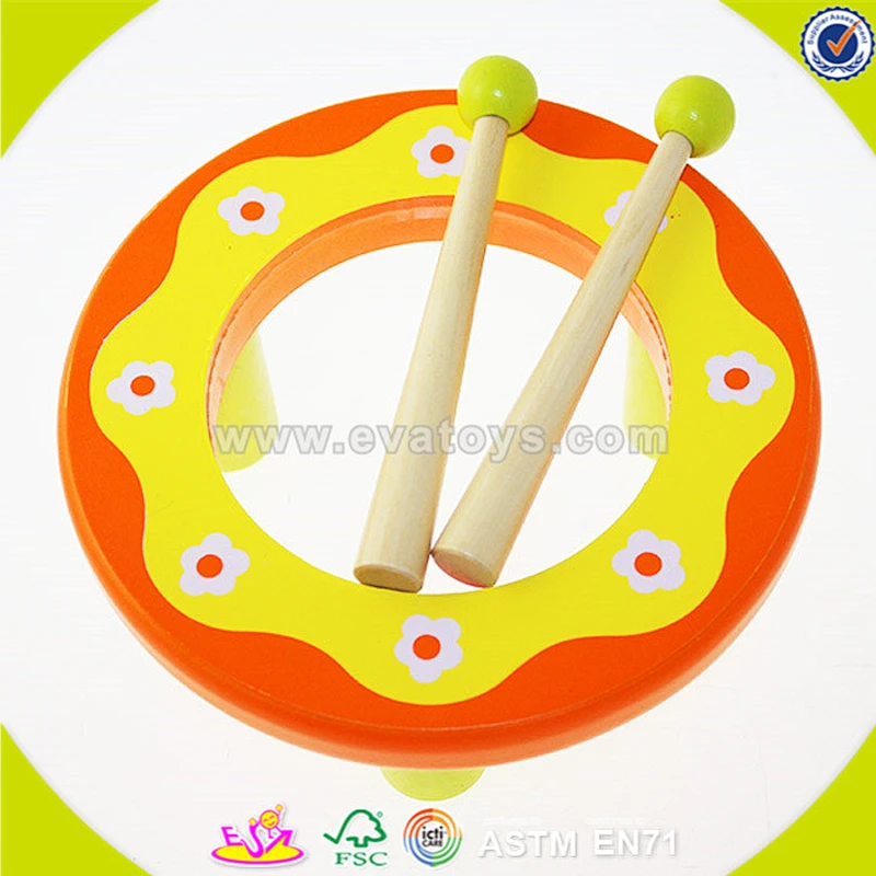 wholesale Kids musical instrument toy hand kids drum toy ,Cheap kids Percussion Toy Drum, fashion wooden toy drum W07J034