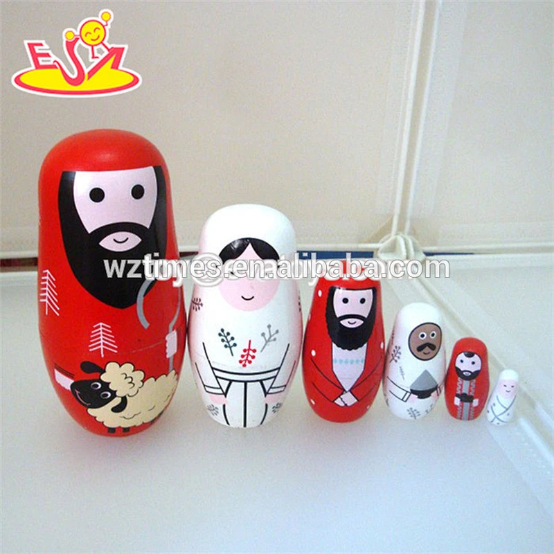 2018 Wholesale funny matryoshka doll 5 pcs wooden mini nesting doll for baby W06D098