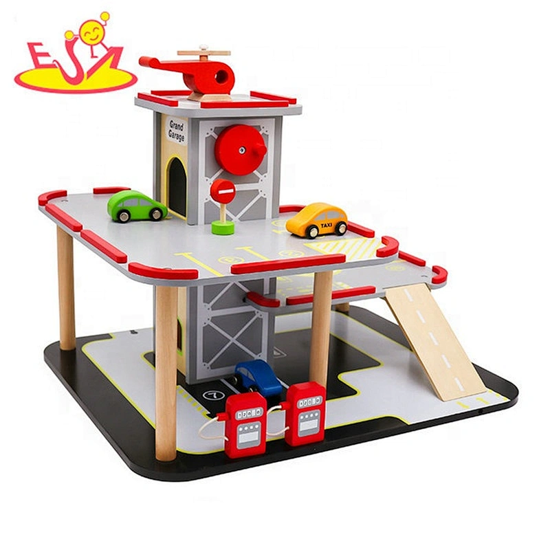 2019 New arrival educational wooden toy parking lot for kids W04B076