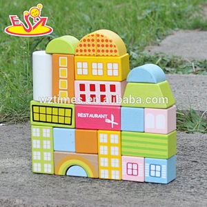 Wholesale lovely and colorful 22 pcs wooden multi shape building blocks toy for children W13A123