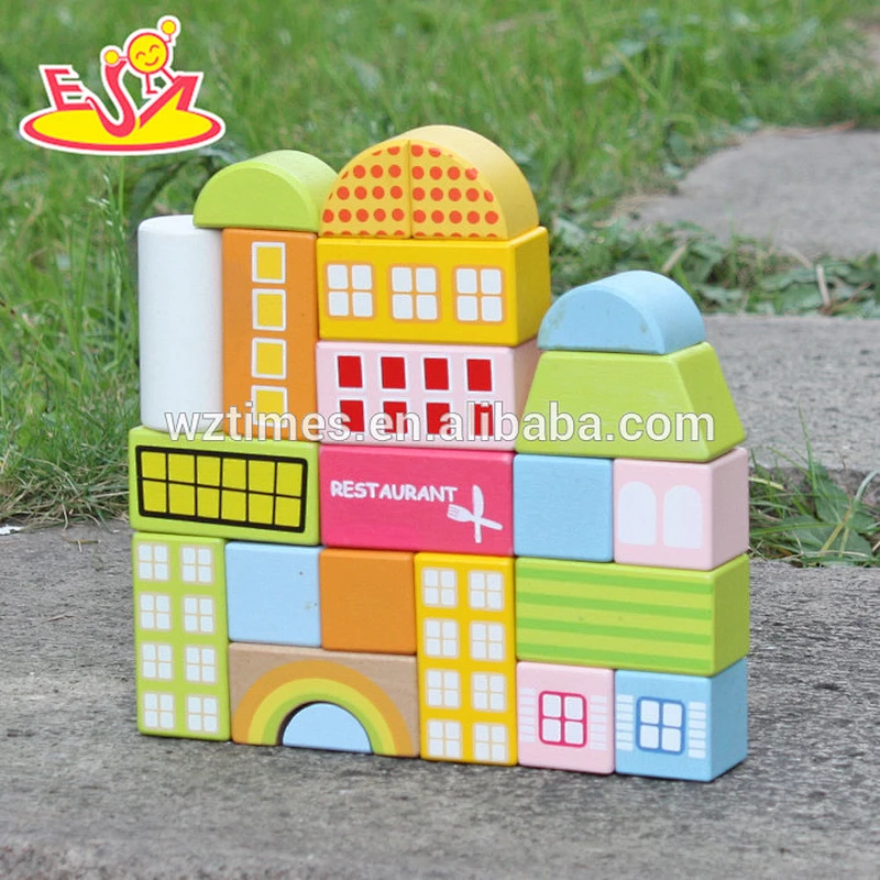 Wholesale lovely and colorful 22 pcs wooden multi shape building blocks toy for children W13A123