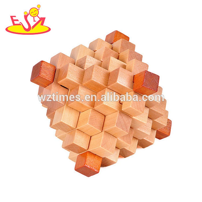 Wholesale high quality wooden unlocked cube puzzle toy for adults W11C034