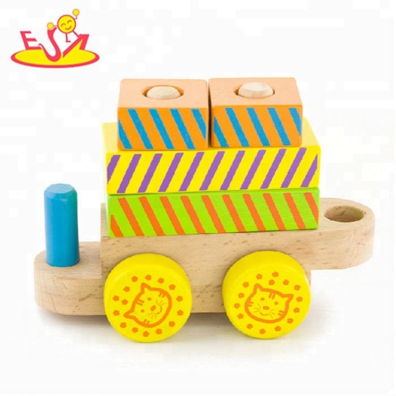 Wholesale funny assemble wooden blocks train toy for kids W05B059