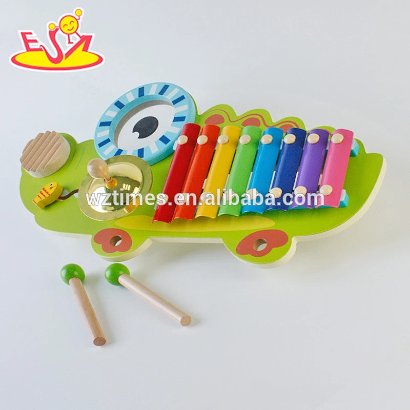Wholesale best sale crocodile shaped green wooden xylophone musical set toy for children W07A093