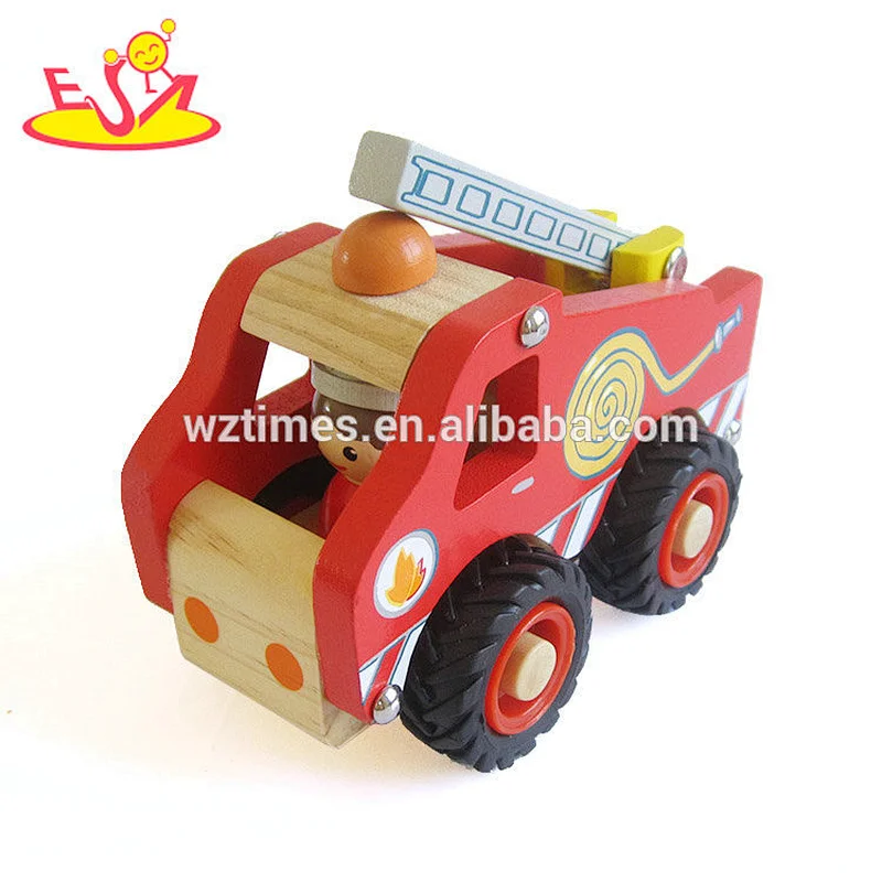 2018 Wholesale cheap mini fire truck toys wooden toy for kids W04A361