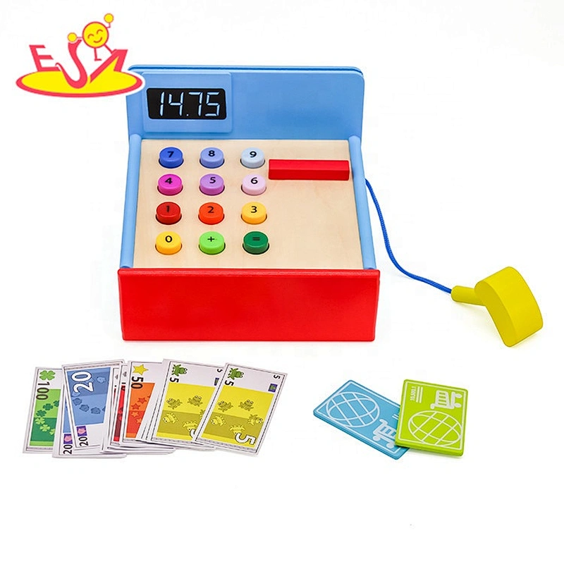 Promotional Gift Latest Pretend Play Wooden Calculator Toy Cash Register for Kids W10A021