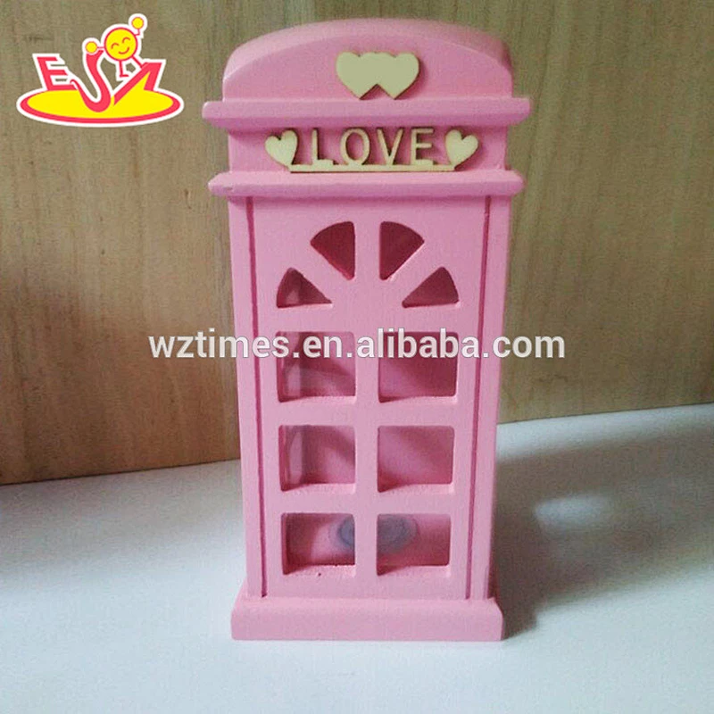Wholesale top fashion child wooden money cans mailbox shape red kids wooden money cans W02A263