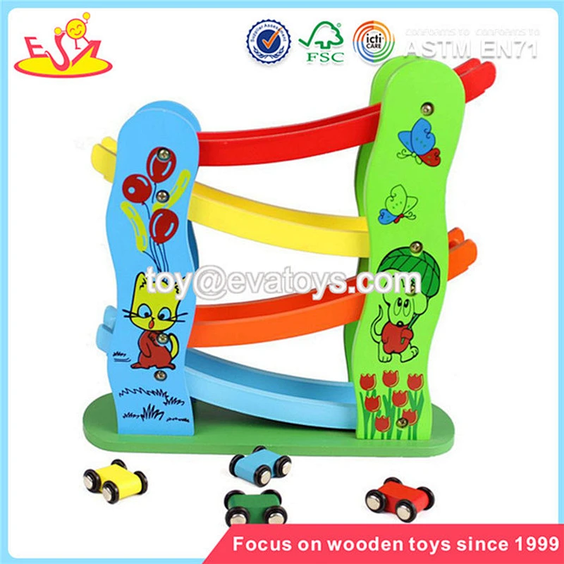wholesale children wooden toy car ramp track with 4 cars W04C004