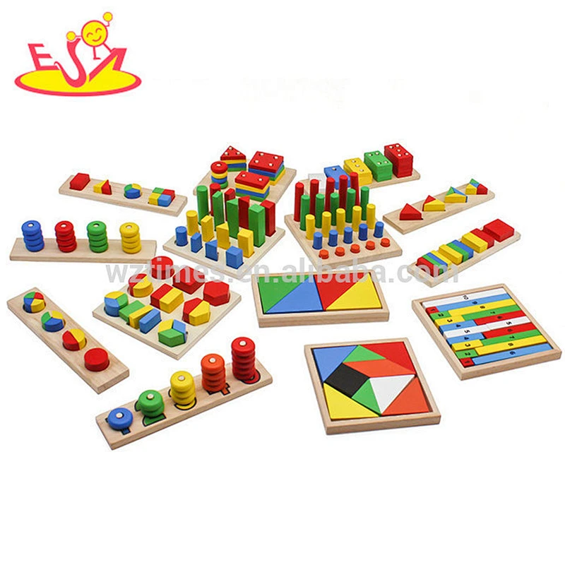 High quality 14 PCS baby teach aid combination wooden montessori puzzle for 3+ ages W12F033