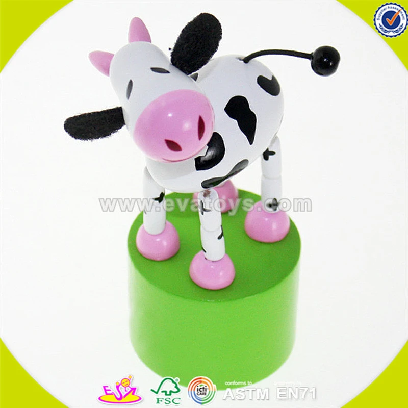 Wholesale cute design wooden thumb toy fashion cows shape kids wooden animal toy lovely baby wooden animal toy W06D068