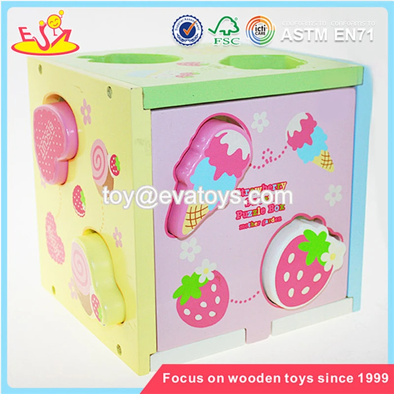 Wholesale lovely style newest wooden shape sorting blocks box toy for baby W12D020