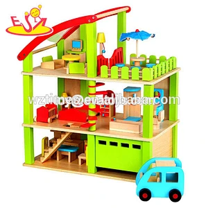 Bester verkaufender brauner DIY des Großhandels bauen hölzernes Spielzeughaus für Kinder W06A075 zusammen