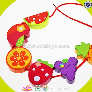 wholesale wooden happy threading toy for Kids, beautiful DIY wooden multitype blocks threading toy for children W11E041