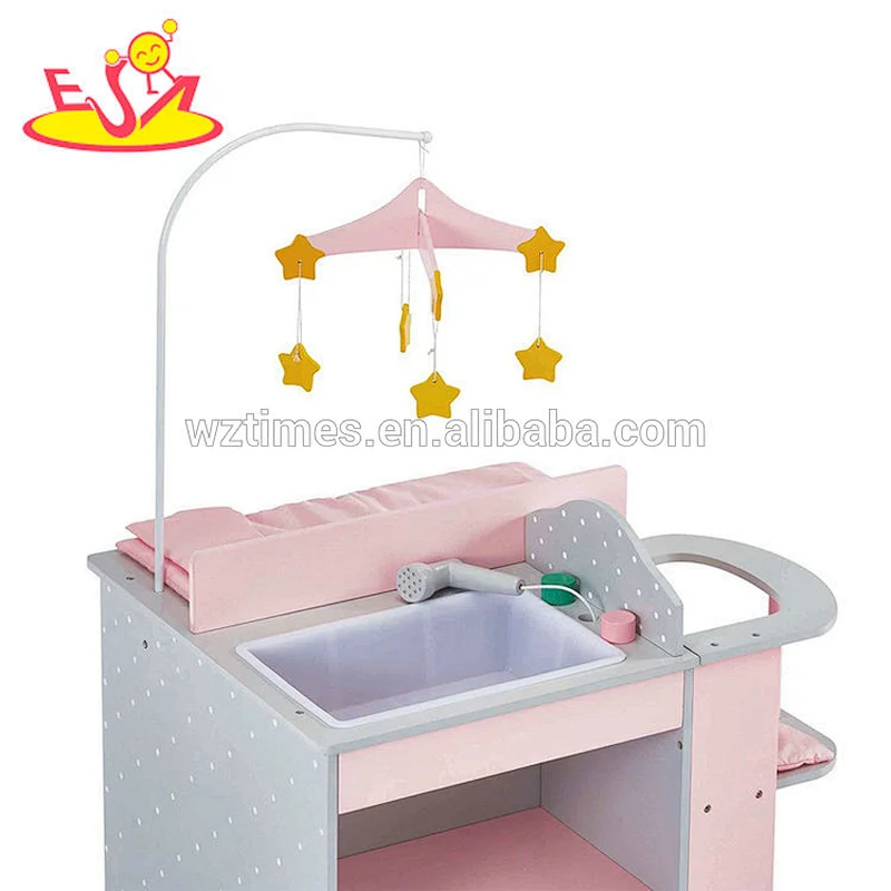New design pink multifunctional wooden baby diaper changing table W08E019