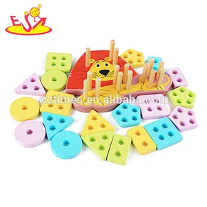Wholesale useful early colors and shapes learning toy wooden cartoon stacking toy for kids W13D167