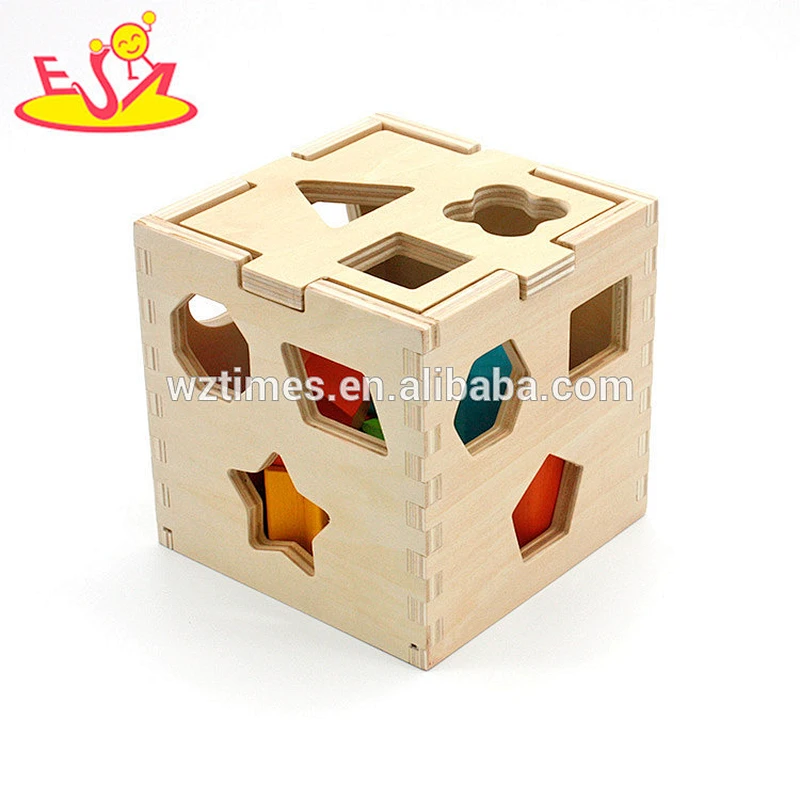 Wholesale teaching motor skills wooden shape sorting cube for children W12D080-Z