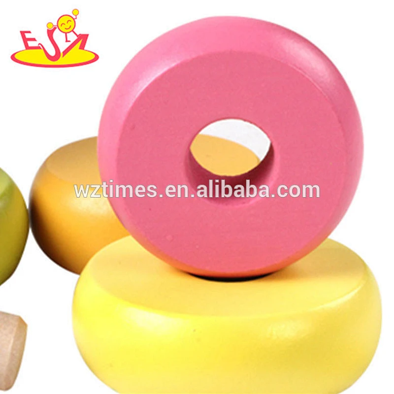 Venta al por mayor del bebé de madera anillos de apilamiento juguete educativo torre del arco iris niños de madera anillos de apilamiento juguete traer diversión W13D117
