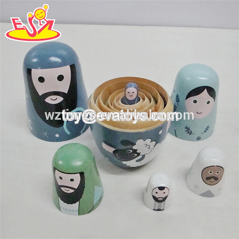 2018 Wholesale funny matryoshka doll 5 pcs wooden mini nesting doll for baby W06D098