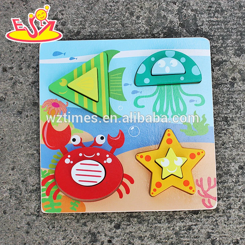 2018 New design baby 3d wooden puzzles identify sea animals 3d wooden puzzles fashion toddlers 3d wooden puzzles W14D023