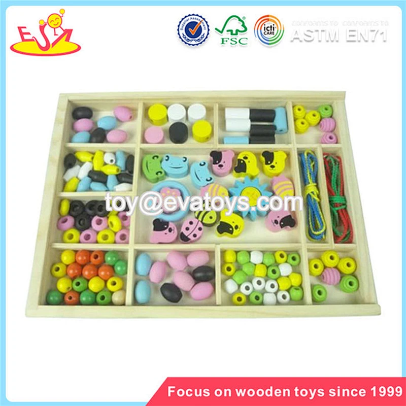 Hot sale colorful wooden threading beads for children diy W11E013