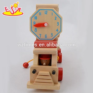 Wholesale early learning wooden abacus alphabet truck toy with clock for baby W12C008