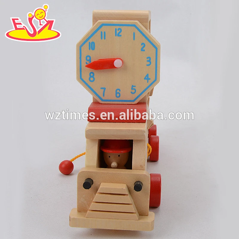 Wholesale early learning wooden abacus alphabet truck toy with clock for baby W12C008