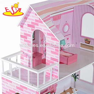 Wholesale best gift toddler wooden dollhouse toy diy pretend toddler wooden dollhouse toy W06A230
