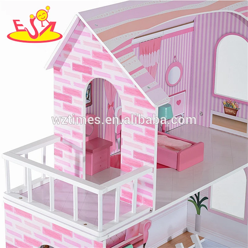 Wholesale best gift toddler wooden dollhouse toy diy pretend toddler wooden dollhouse toy W06A230