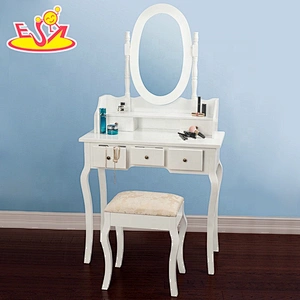 Simple white princess wooden dresser table with mirror W08H014