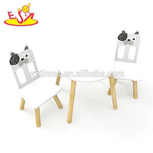 High quality preschool cartoon dog painted children wooden table and chair set with best price W08G234