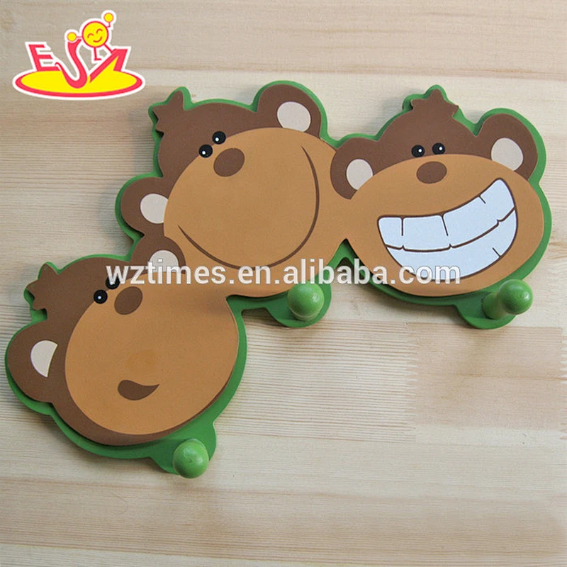 2018 wholesale baby wooden coat hooks kids cartoon wooden coat hooks cheap children wooden coat hooks W09B072